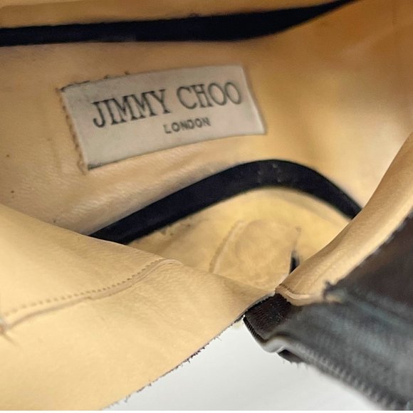 JIMMY CHOO LORETTA BLACK SUEDE ANKLE BOOT, CUT-OUT FRONT & GOLD-TONED BUTTONS - Picture 10 of 15